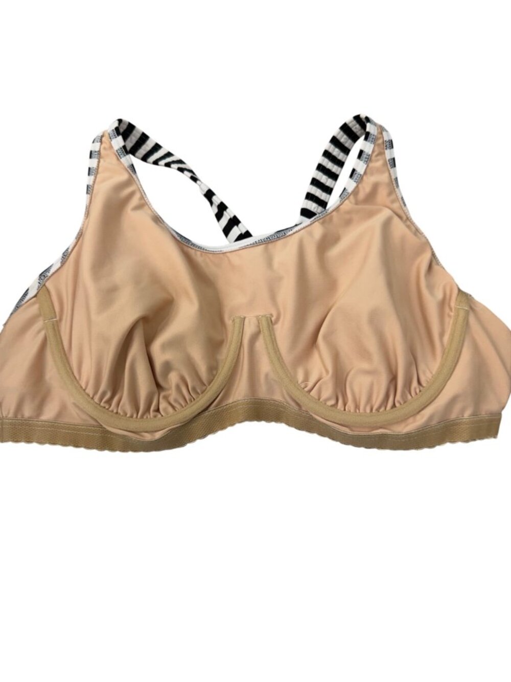 Lands End Women Black White Stripe Tankini Swim Top Size 16 Built-In Bra Support - Picture 4 of 12
